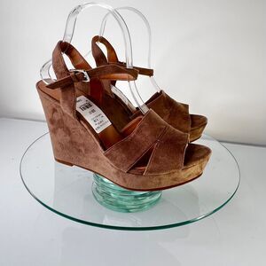Abound Jemma Wedge Sandals Taupe Brown Faux Suede Ankle Strap
